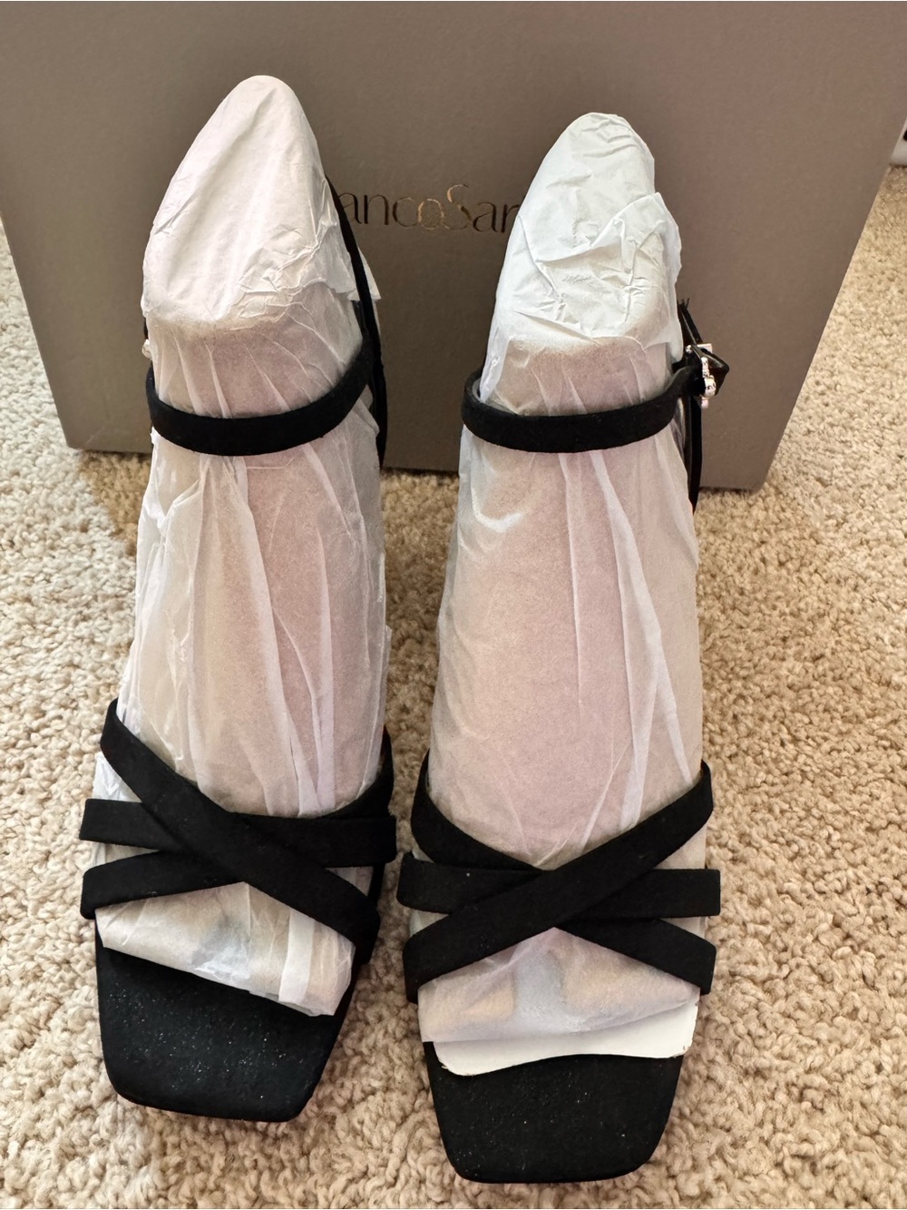 Franco Sarto Black Strappy Square-Toe Heels.Size 9